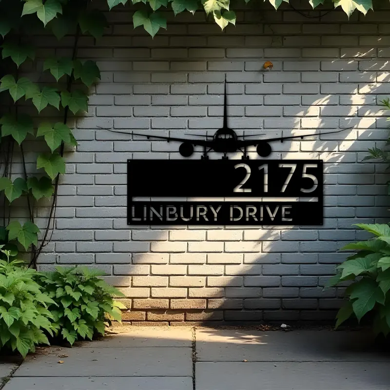 Custom Metal Airplane Aircraft pilot Metal Address Sign, House number, Outdoor Number Signage, Yard Sign Address Plate