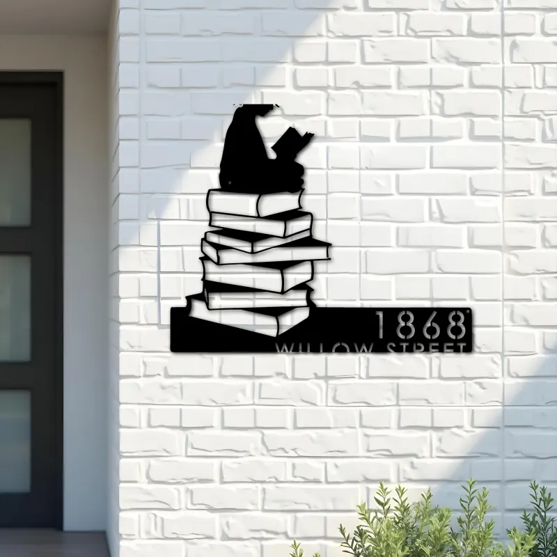 Custom Metal Girl Reading Book Book Lover Metal Address Sign, House number, Outdoor Number Signage, Yard Sign Address Plate