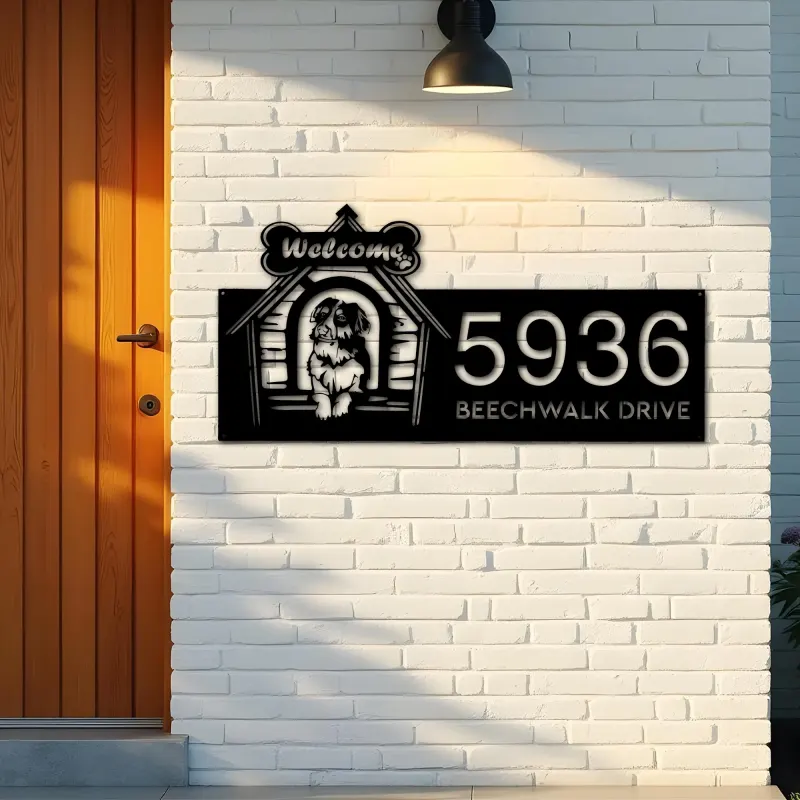 Custom Metal Border Collie dog puppy welcome Metal Address Sign, House number, Outdoor Number Signage, Yard Sign Address Plate