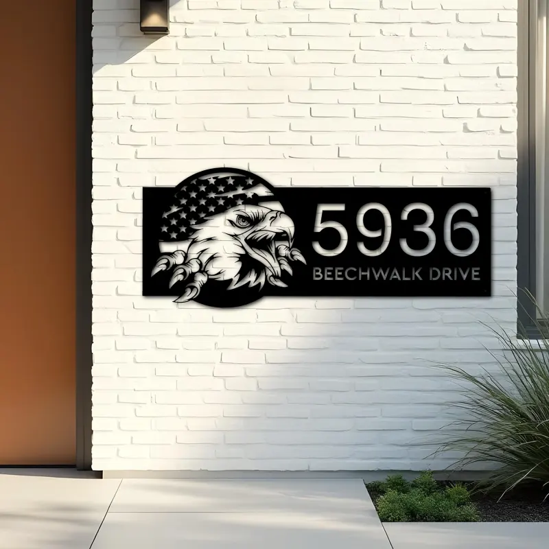 Custom Metal American Eagle US flag Patriotic Metal Address Sign House number Hanging Address Plaque Yard Sign Outdoor