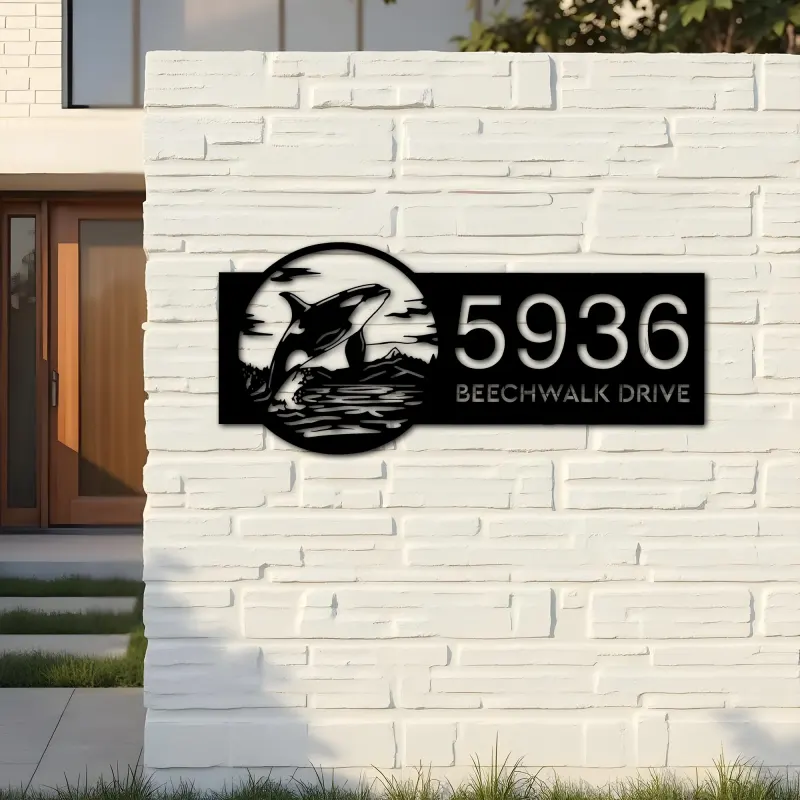 Custom Metal Killer whale Wild animal wildlife Metal Address Sign, House number, Outdoor Number Signage, Yard Sign Address Plate
