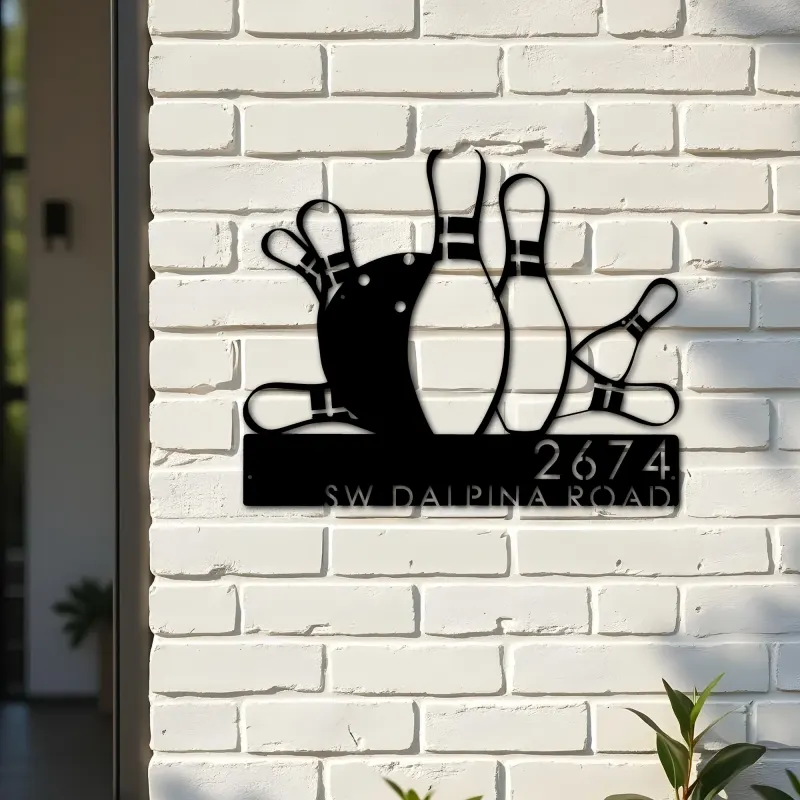 Custom Metal Bowling Metal Address Sign, House number, Outdoor Number Signage, Yard Sign Address Plate001