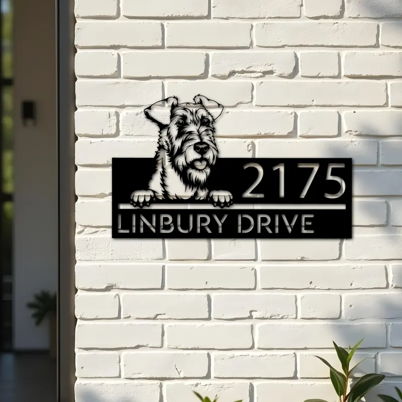 Custom Metal Irish terrier dog Puppy Metal Address Sign House number Hanging Address Plaque Yard Sign Outdoor decor