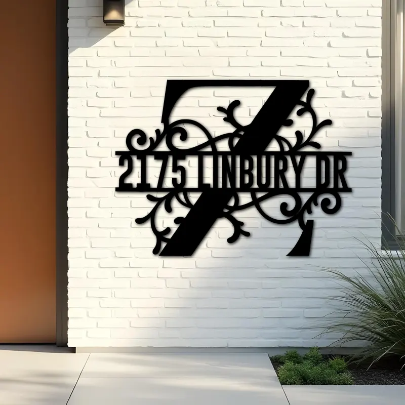 Custom Metal Floral Monogram Split Letter Z Metal Address Sign House number Hanging Address Plaque Yard Sign Outdoor decor