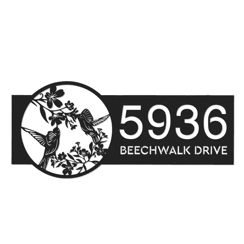 Custom Metal Hummingbird couple Metal Address Sign, House number, Outdoor Number Signage, Yard Sign Address Plate