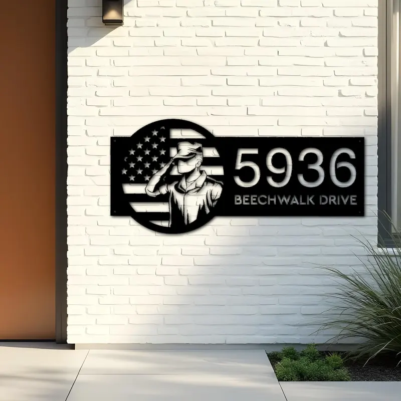 Custom Metal US Army Salute American Soldier US flag Metal Address Sign House number Hanging Address Plaque Yard Sign Outdoor