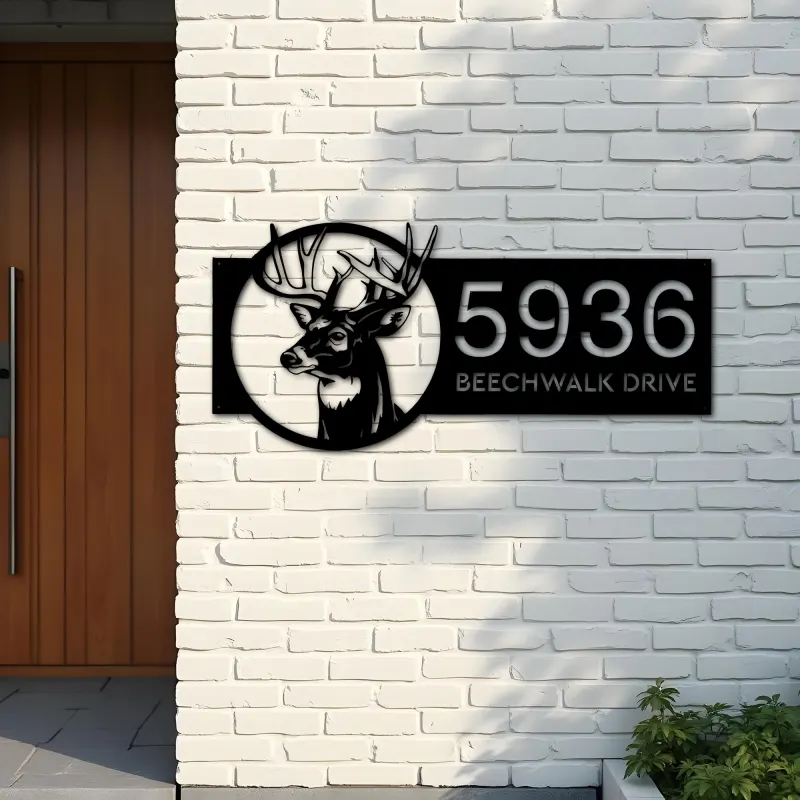 Custom Metal Deer head Metal Address Sign, House number, Outdoor Number Signage, Yard Sign Address Plate