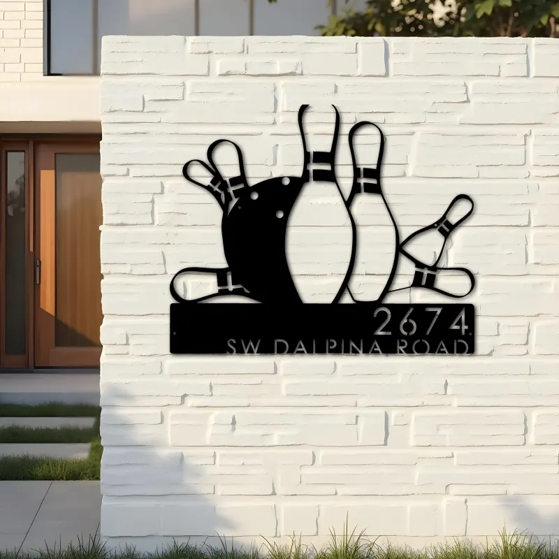 Custom Metal Bowling Metal Address Sign, House number, Outdoor Number Signage, Yard Sign Address Plate001