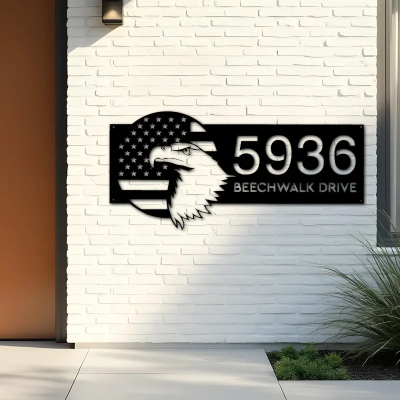 Custom Metal USA eagle with flag patriotic Metal Address Sign, House number, Outdoor Number Signage, Yard Sign Address Plate