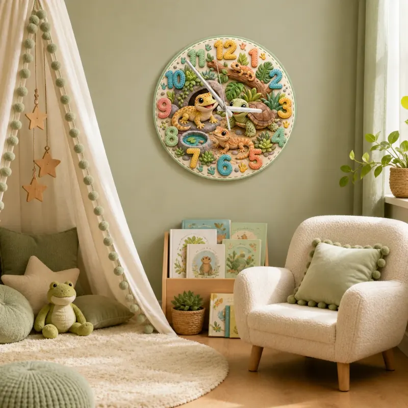 Cute Reptile and Turtle Kids Room Wall Clock