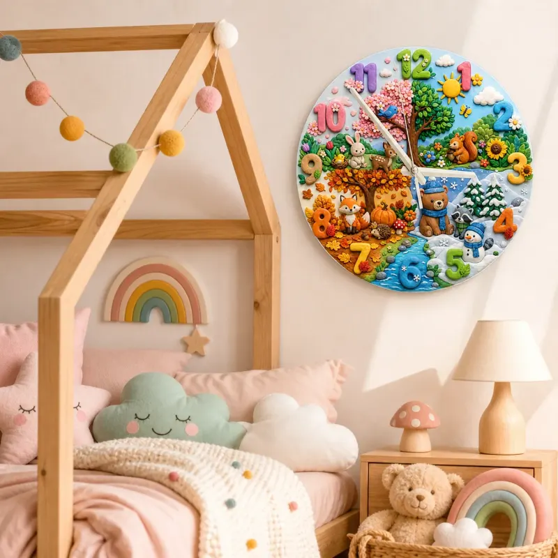 Four Seasons Woodland Animals Kids Room Wall Clock