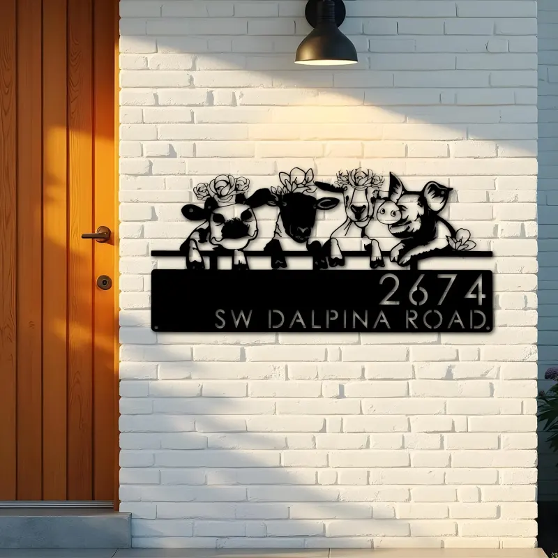 Custom Metal Goat Cow sheep pig farmhouse farm animals Metal Address Sign, House number, Outdoor Number Signage, Yard Sign Address Plate