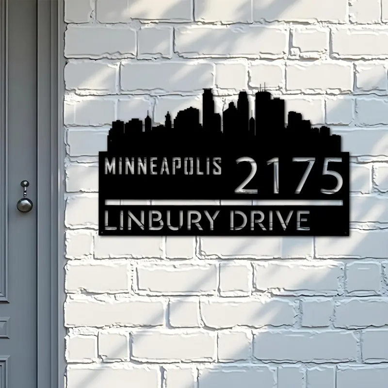 Custom Metal Minneapolis city skyline Metal Address Sign Hanging Address Plaque house number Yard Outdoor Sign