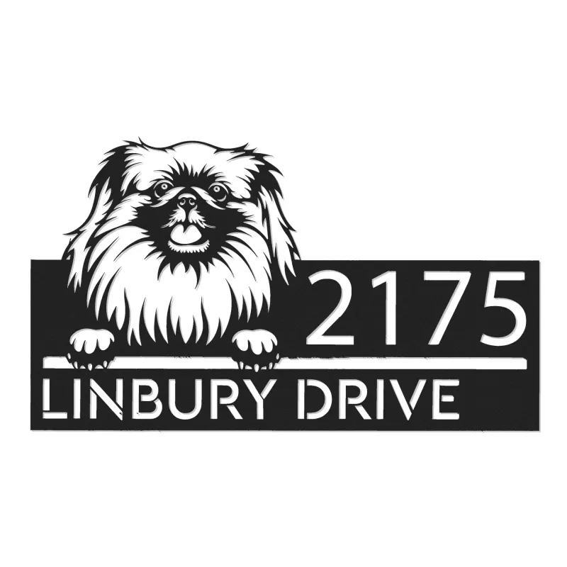 Custom Metal Pekingese dog Puppy Metal Address Sign House number Hanging Address Plaque Yard Sign Outdoor decor