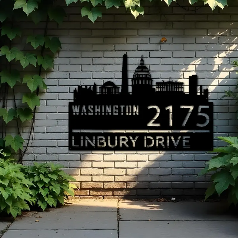 Custom Metal Washington city skyline Metal Address Sign Hanging Address Plaque house number Yard Outdoor Sign