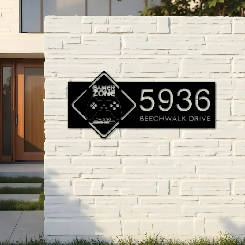 Custom Metal Gamer Zone Metal Address Sign, House number, Outdoor Number Signage, Yard Sign Address Plate