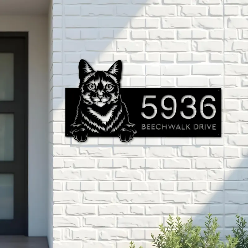 Custom Metal Domestic Cute peeking cat kitten Metal Address Sign, House number, Outdoor Number Signage, Yard Sign Address Plate