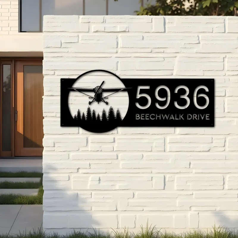 Custom Metal Airplane pilot Metal Address Sign, House number, Outdoor Number Signage, Yard Sign Address Plate