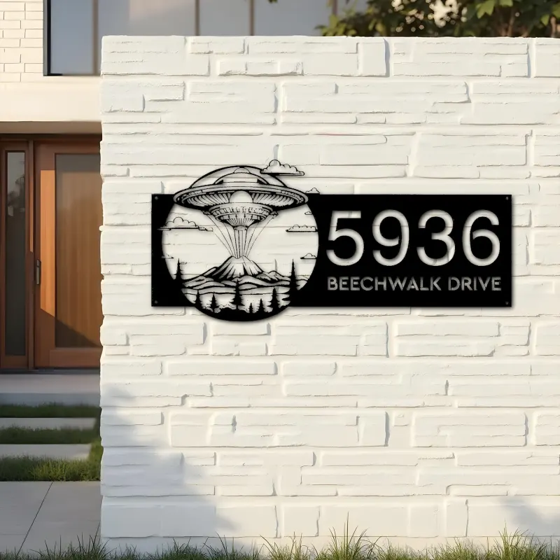 Custom Metal UFO Spaceship Metal Address Sign, House number, Outdoor Number Signage, Yard Sign Address Plate