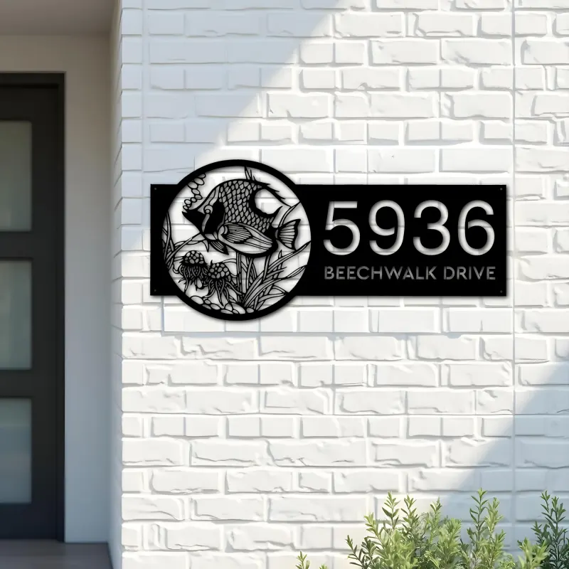 Custom Metal Fish sea life Metal Address Sign, House number, Outdoor Number Signage, Yard Sign Address Plate002