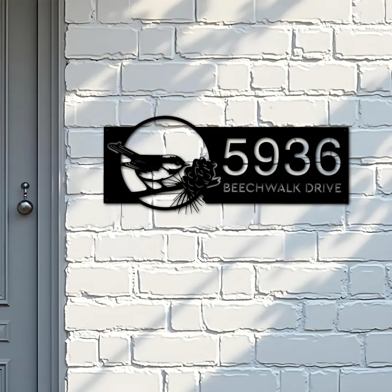 Custom Metal Bird with pinecone Metal Address Sign, House number, Outdoor Number Signage, Yard Sign Address Plate