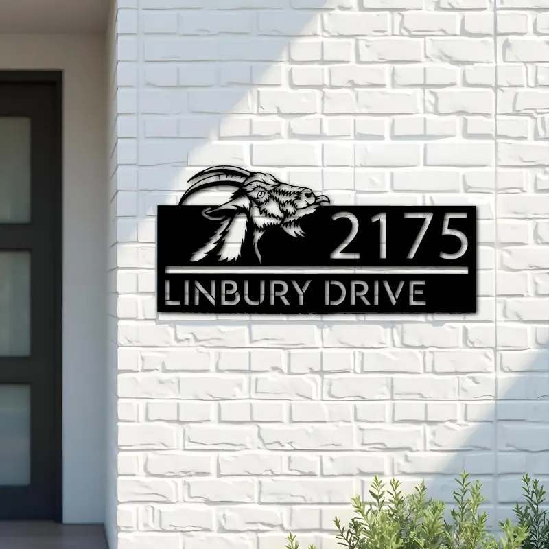 Custom Metal Peeking Goat farm animal ranch Metal Address Sign, House number, Outdoor Number Signage, Yard Sign Address Plate