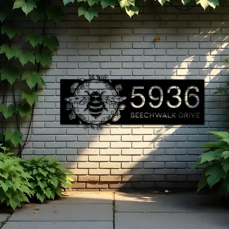 Custom Metal Bee Metal Address Sign, House number, Outdoor Number Signage, Yard Sign Address Plate