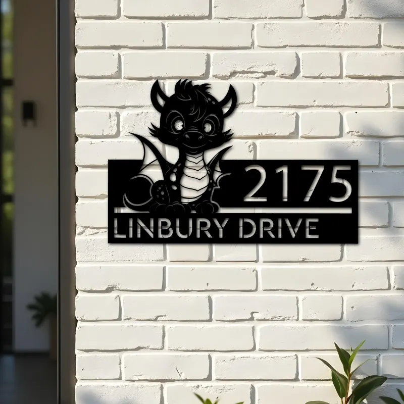 Custom Metal Cute Dragon Metal Address Sign, House number, Outdoor Number Signage, Yard Sign Address Plate