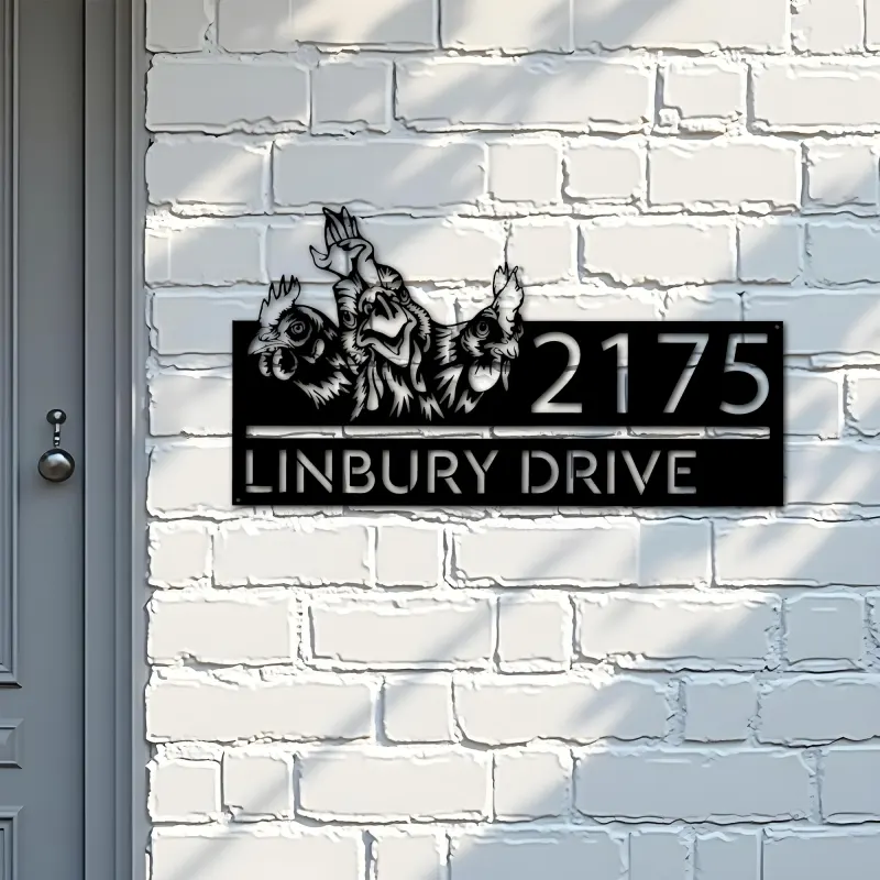 Custom Metal Chickens farmhouse ranch Metal Address Sign, House number, Outdoor Number Signage, Yard Sign Address Plate