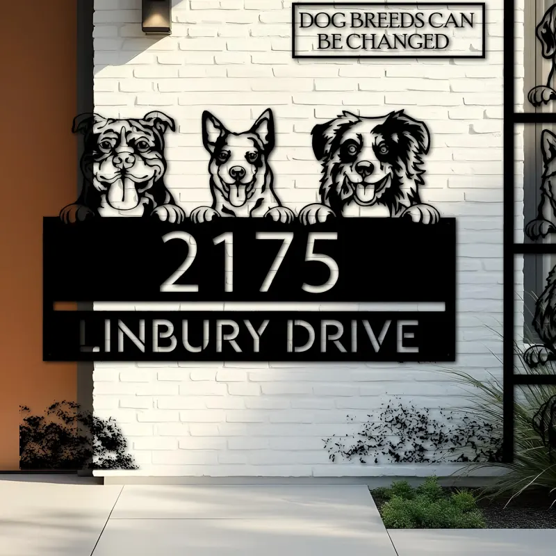 Custom Metal peeking dogs puppy Metal Address Sign House number Hanging Address Plaque Yard Sign Outdoor decor