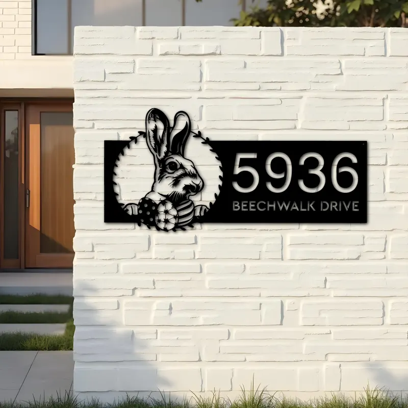 Custom Metal Rabbit bunny farmhouse Metal Address Sign House number Hanging Address Plaque Yard Sign Outdoor decor