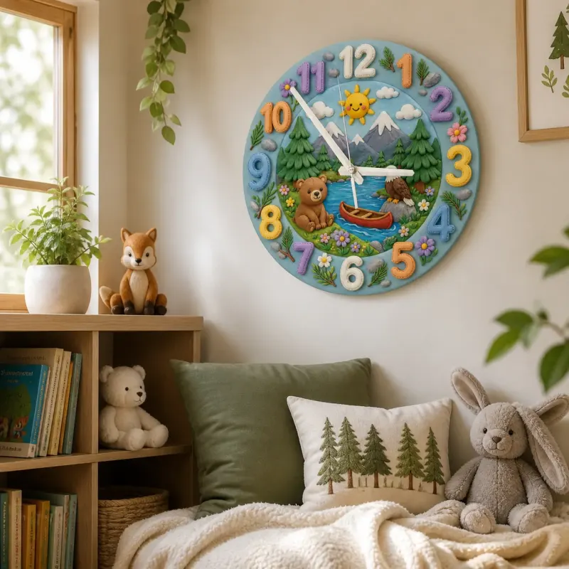 Woodland Forest Bear Kids Room Wall Clock