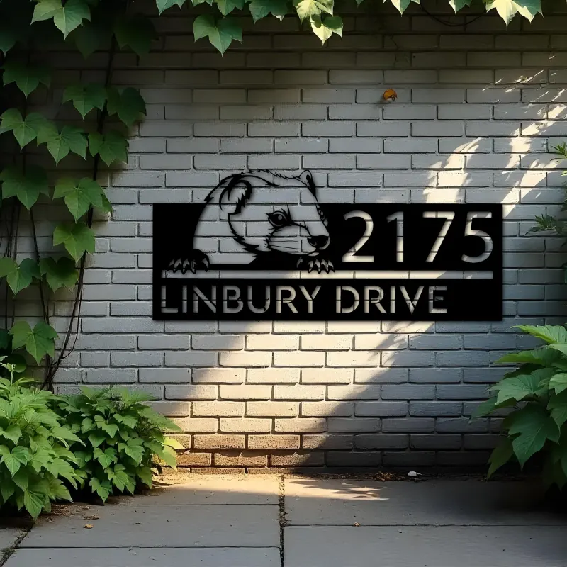Custom Metal Peeking Marten Wild animal wildlife Metal Address Sign, House number, Outdoor Number Signage, Yard Sign Address Plate