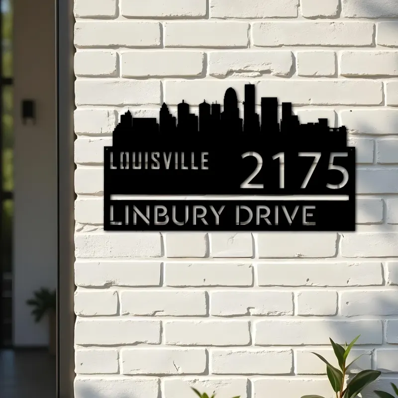 Custom Metal Louisville city skyline Metal Address Sign Hanging Address Plaque house number Yard Outdoor Sign