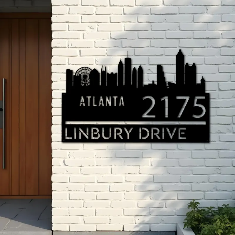 Custom Metal Atlanta city skyline Metal Address Sign Hanging Address Plaque house number Yard Outdoor Sign