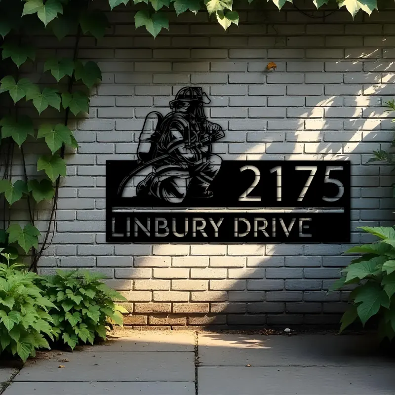 Custom Metal Fireman fire fighter Metal Address Sign, House number, Outdoor Number Signage, Yard Sign Address Plate