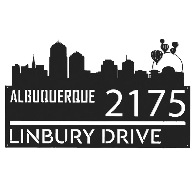 Custom Metal Albuquerque city skyline Metal Address Sign Hanging Address Plaque house number Yard Outdoor Sign