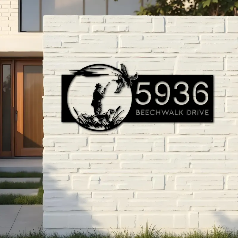 Custom Metal Duck Hunting Hunter Metal Address Sign, House number, Outdoor Number Signage, Yard Sign Address Plate
