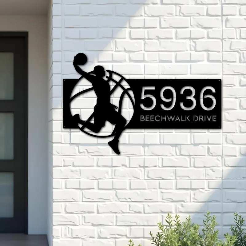 Custom Metal Basketball player Sport Metal Address Sign, House number, Outdoor Number Signage, Yard Sign Address Plate