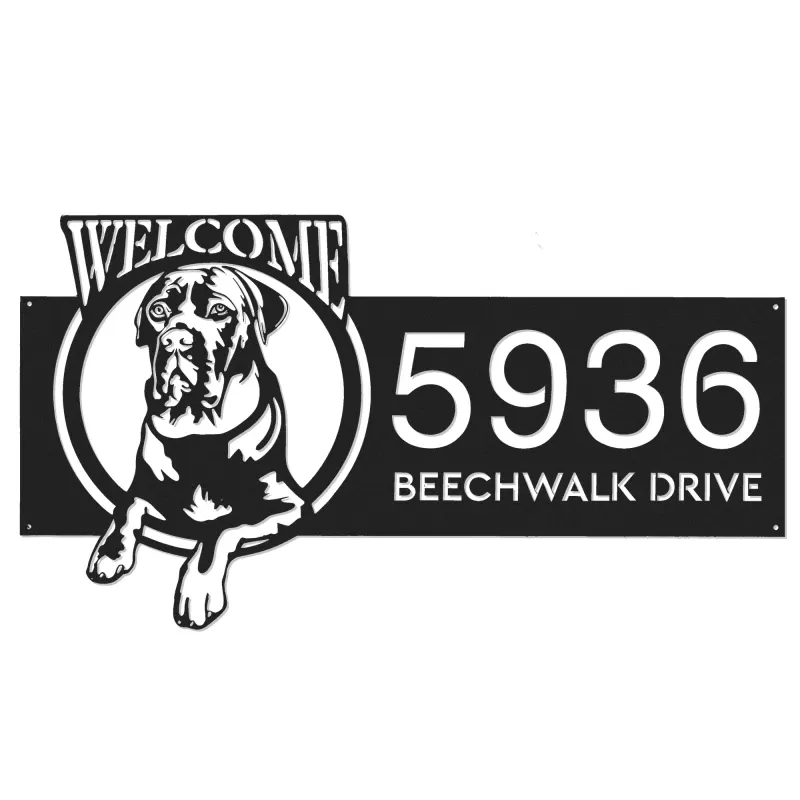 Custom Metal Cane Corso dog cute puppy welcome Metal Address Sign House number Hanging Address Plaque Yard Sign Outdoor decor