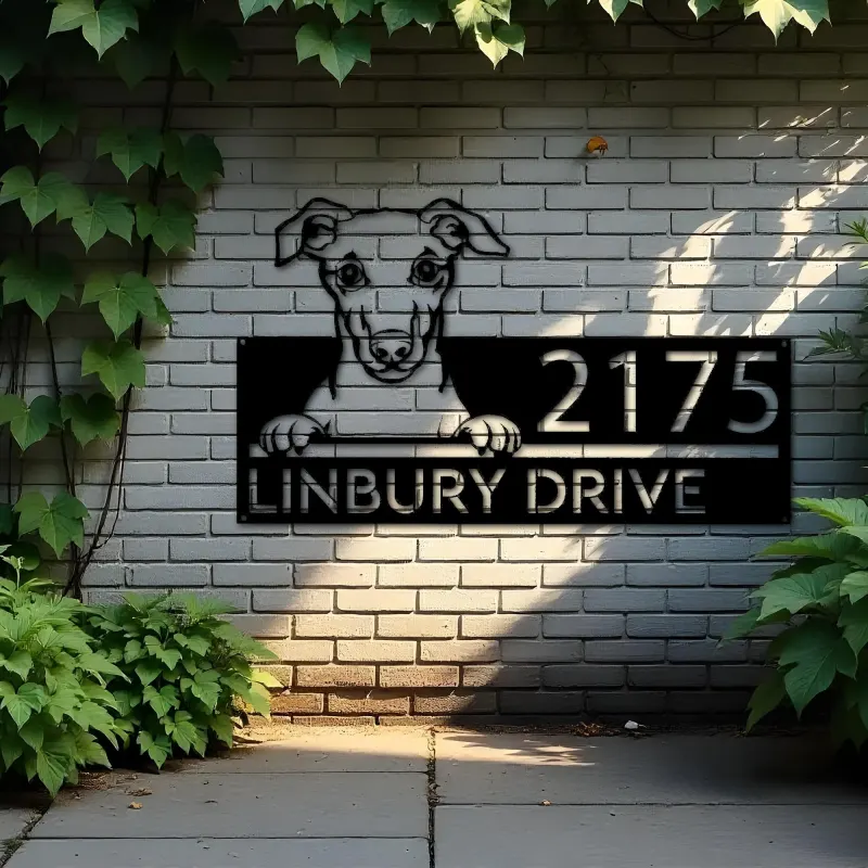 Custom Metal Whippet Dog Cute puppy Metal Address Sign House number Hanging Address Plaque Yard Sign Outdoor decor