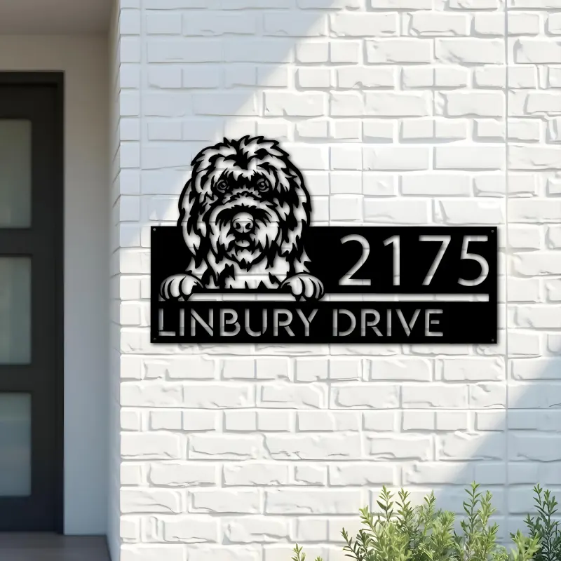 Custom Metal Old English Sheepdog Cute puppy Metal Address Sign House number Hanging Address Plaque Yard Sign Outdoor decor