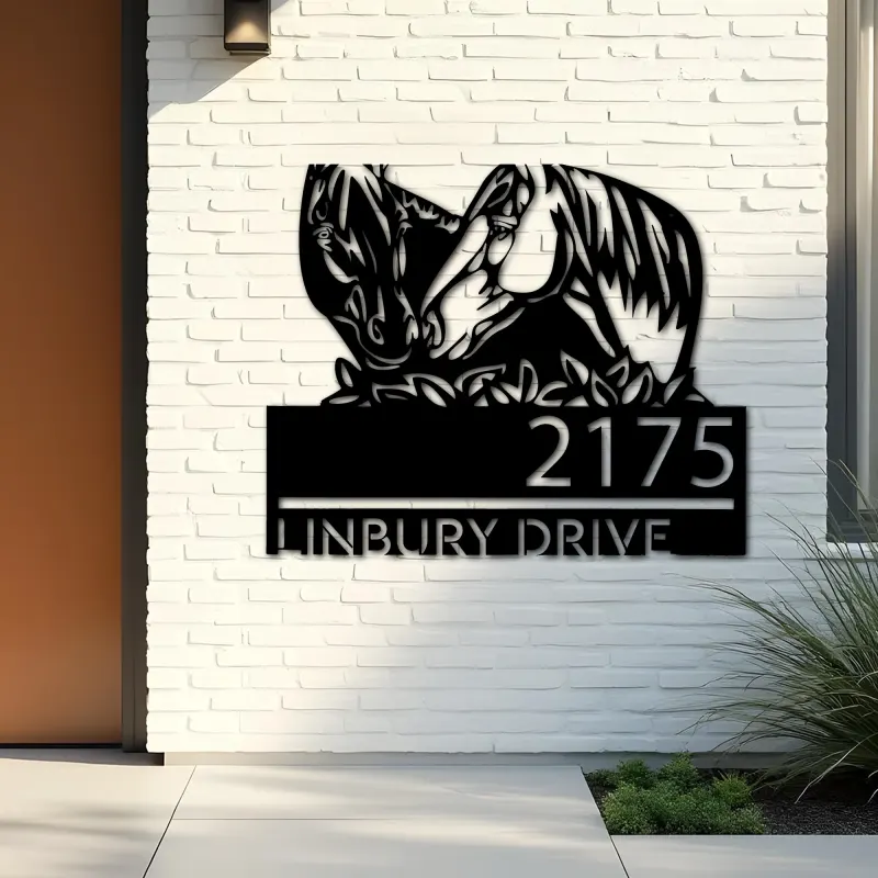 Custom Metal Horse couple farm house ranch Metal Address Sign, House number, Outdoor Number Signage, Yard Sign Address Plate