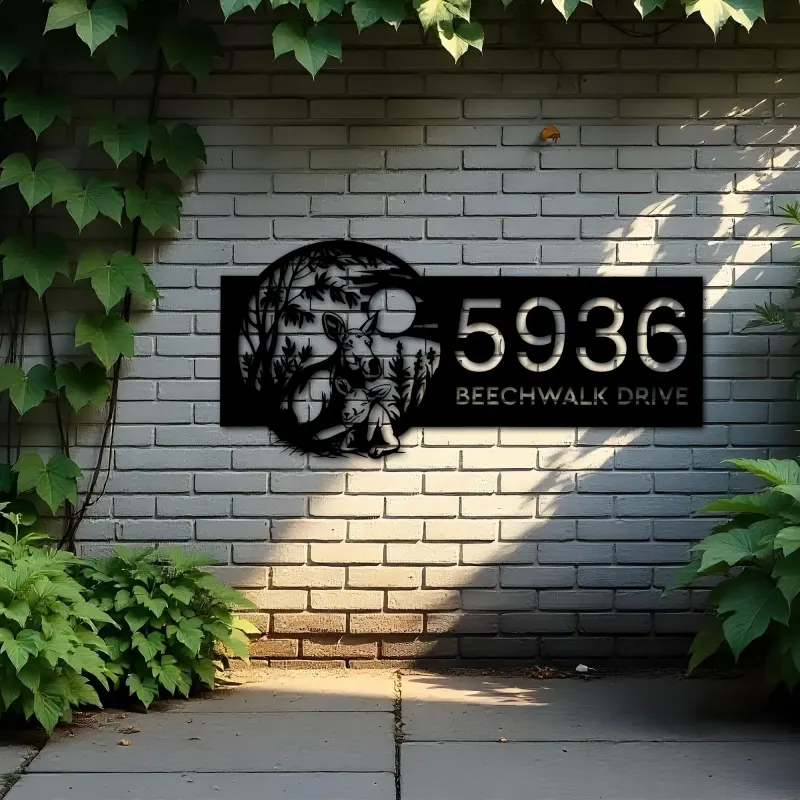 Custom Metal Moose with a calf Wild animal wildlife Metal Address Sign, House number, Outdoor Number Signage, Yard Sign Address Plate