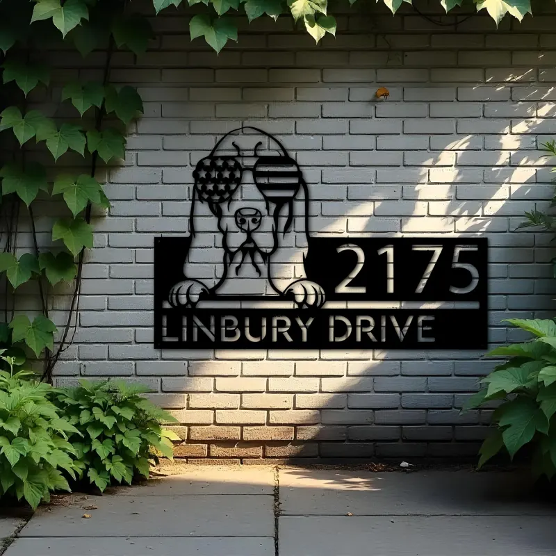 Custom Metal Basset hound dog US flag glasses Metal Address Sign House number Hanging Address Plaque Yard Sign Outdoor decor