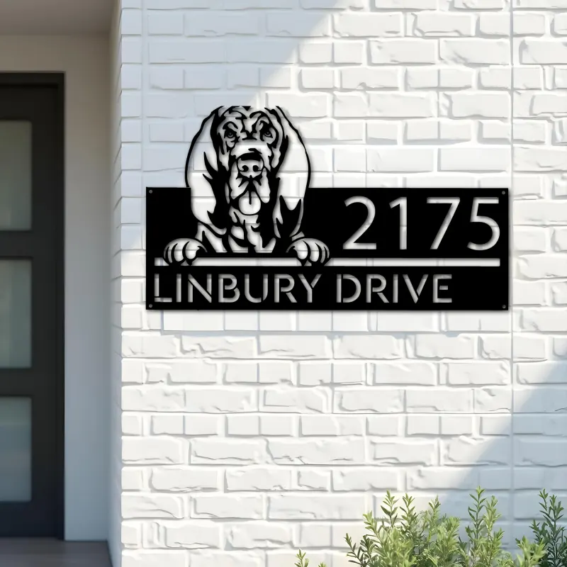 Custom Metal Bloodhound dog cute puppy Metal Address Sign House number Hanging Address Plaque Yard Sign Outdoor decor