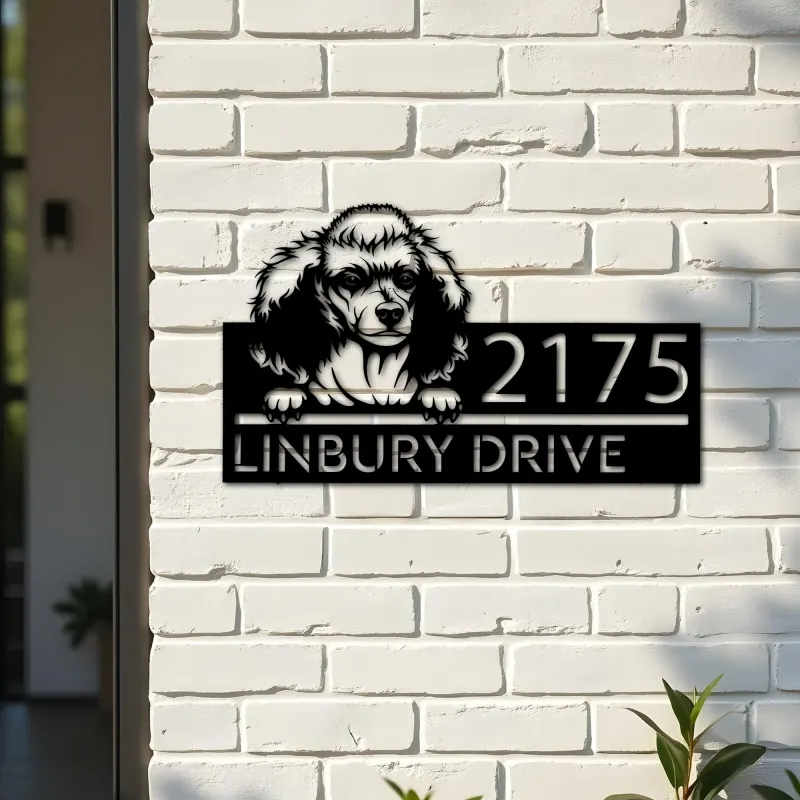 Custom Metal Poodle dog Puppy Metal Address Sign House number Hanging Address Plaque Yard Sign Outdoor decor