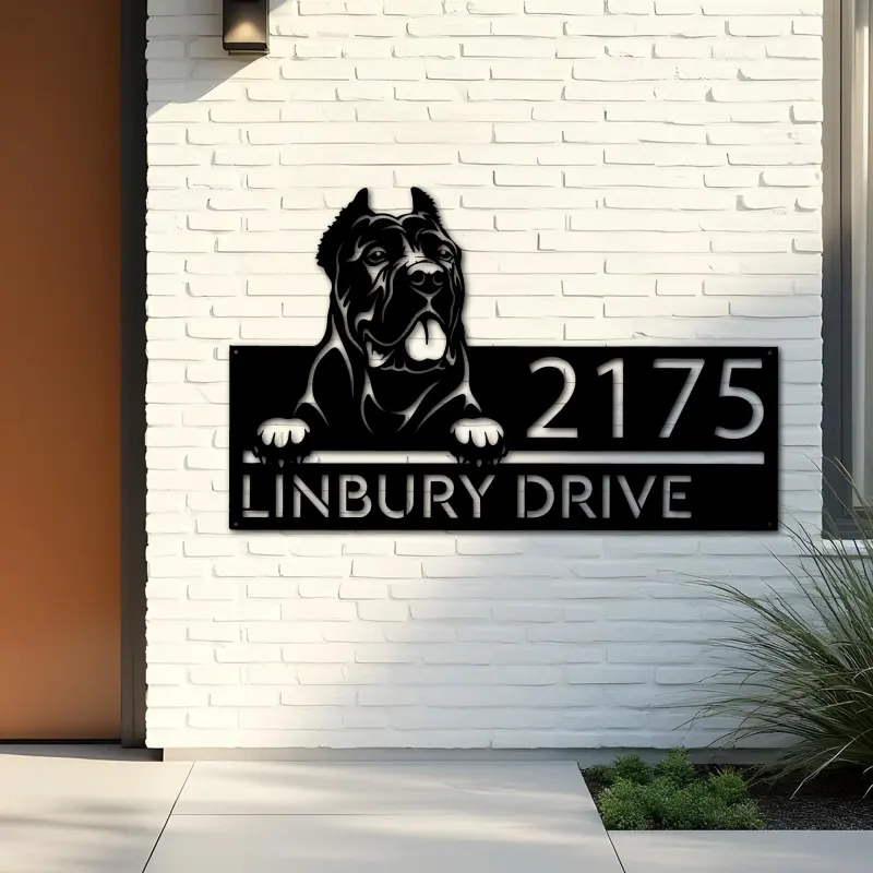 Custom Metal Cane corso dog Puppy Metal Address Sign House number Hanging Address Plaque Yard Sign Outdoor decor