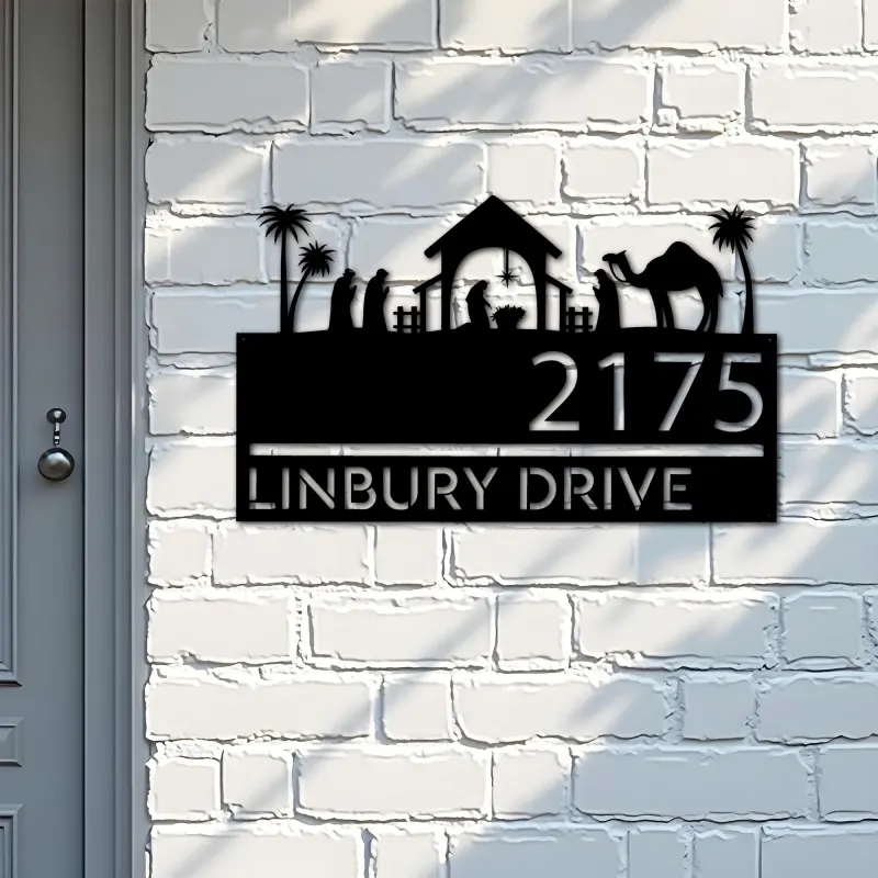 Custom Metal Nativity scene Birth of Jesus Christ Metal Address Sign House number Hanging Address Plaque Yard Sign Outdoor