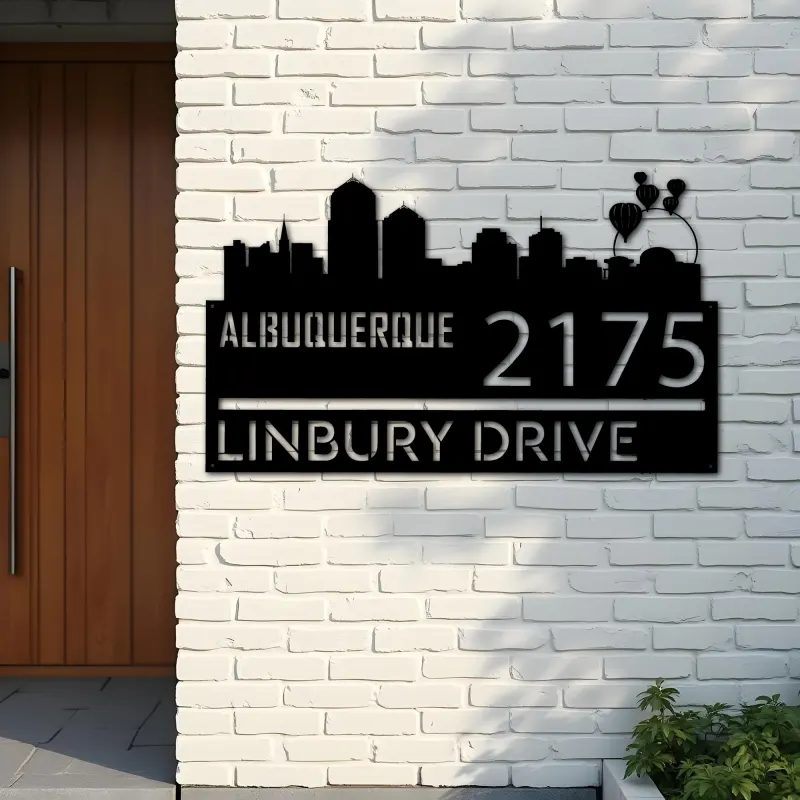 Custom Metal Albuquerque city skyline Metal Address Sign Hanging Address Plaque house number Yard Outdoor Sign